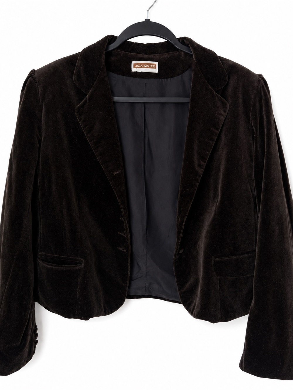 Vintage Jack Winter Dark Brown Cotton Velvet Cropped Blazer Jacket Dark Academia